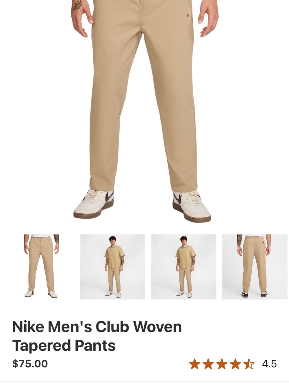 Nike Men's Club Woven Tapered Pants - Beige/Tan - medium